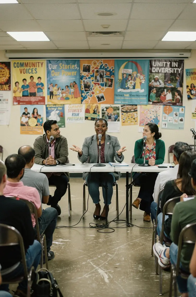 Community members sharing stories at a local event.